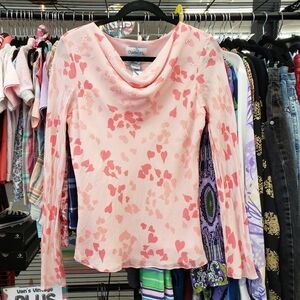 Vintage 1990s Chadwicks Pink Heart-Print Cowl Neck Blouse